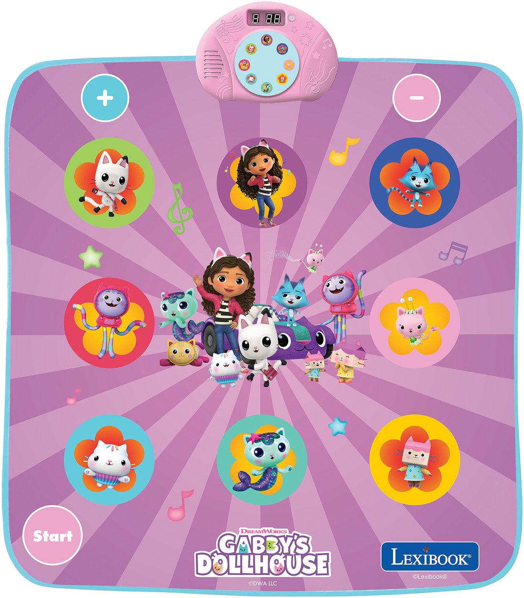 Tapis de danse électronique Lexibook, bluetooth et lumineux Gabby's Dollhouse avec 6 modes de jeu