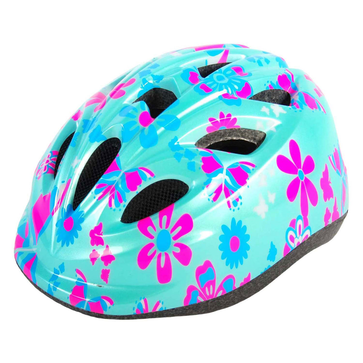 Volare le casque de vélo pour enfants XS Fleurs roses bleues 47-51 cm supplémentaires supplémentaires