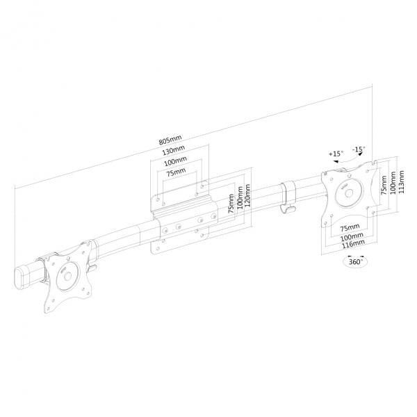 Neomounts Neomounts FPMA-CB100BLACK Double Monitor Adaptateur, 10-27, 10 kg, 75x75 100x100 mm, noir