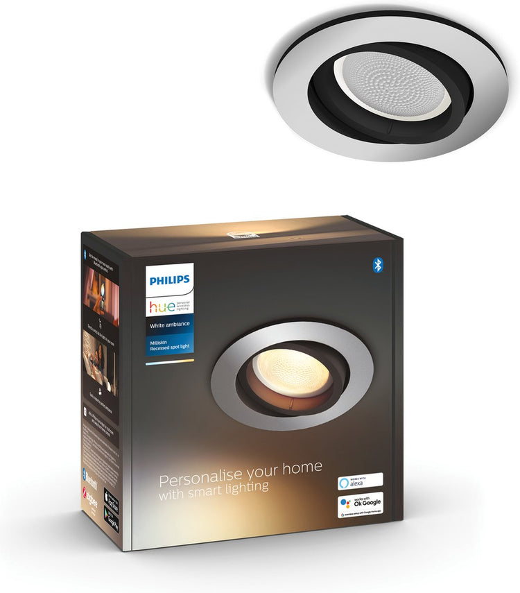 Extension spot encastrable Philips hue milliskin - ambiance blanc - gu10 - métal - 5w - rond - bluetooth