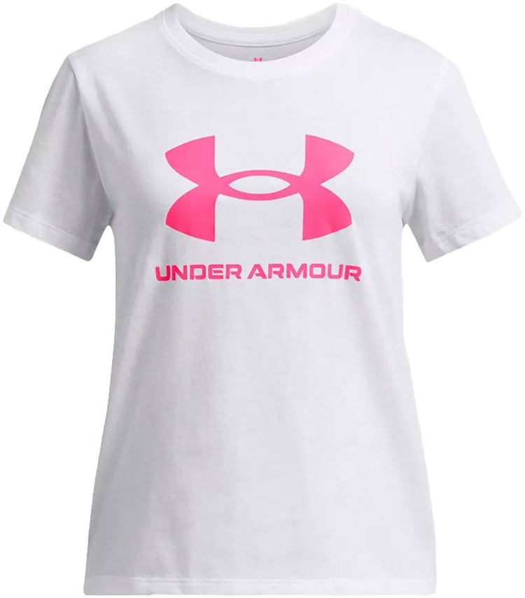 Under armour ua big logo ss chemise de sport unisexe - blanc - rose