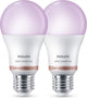 Philips Lighting philips smart Lighting - Lampe LED - Lumière blanche colorée et réglable - RVB - dimmable - Pack de 2 - Culot E27 - Forme de lampe standard : A60 - 100W - Fonctionne avec l'application Wiz - WiFi