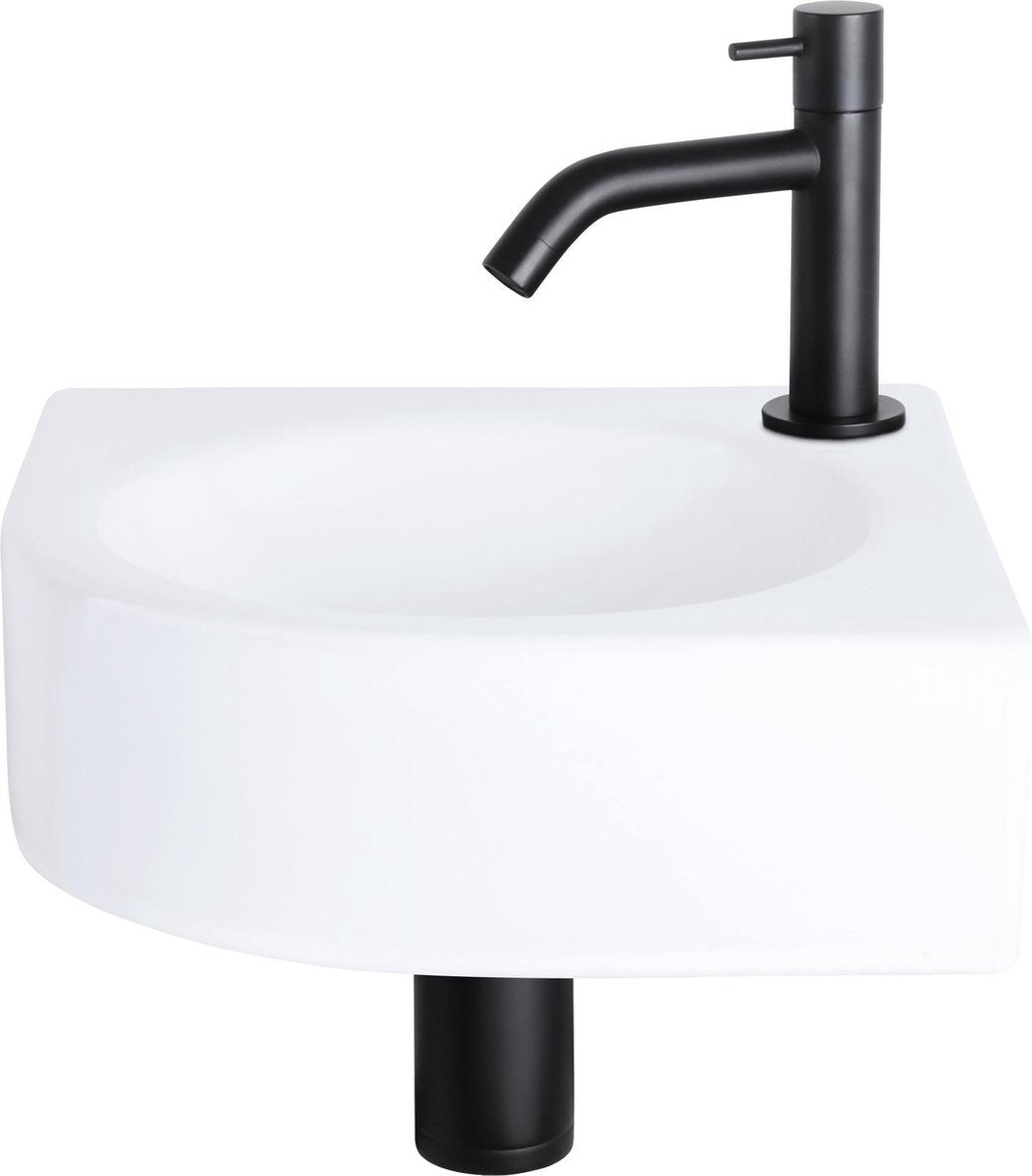 Differnz Ensemble fontaine Cleo - céramique - robinet courbé noir mat - 30 x 30 x 10 cm