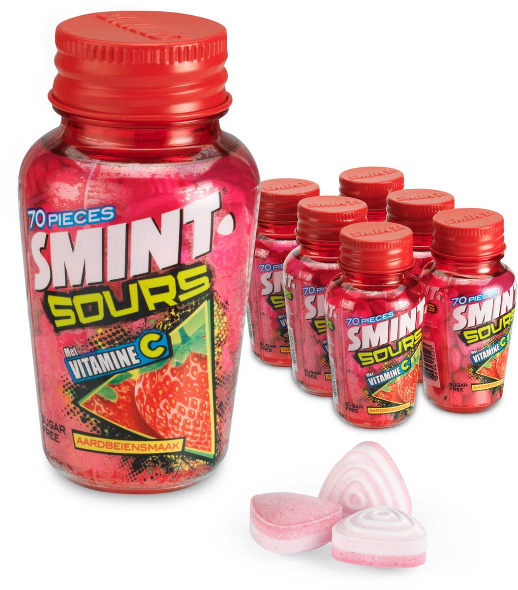 Pot de fraises Smint Sours (6x 70 pièces)