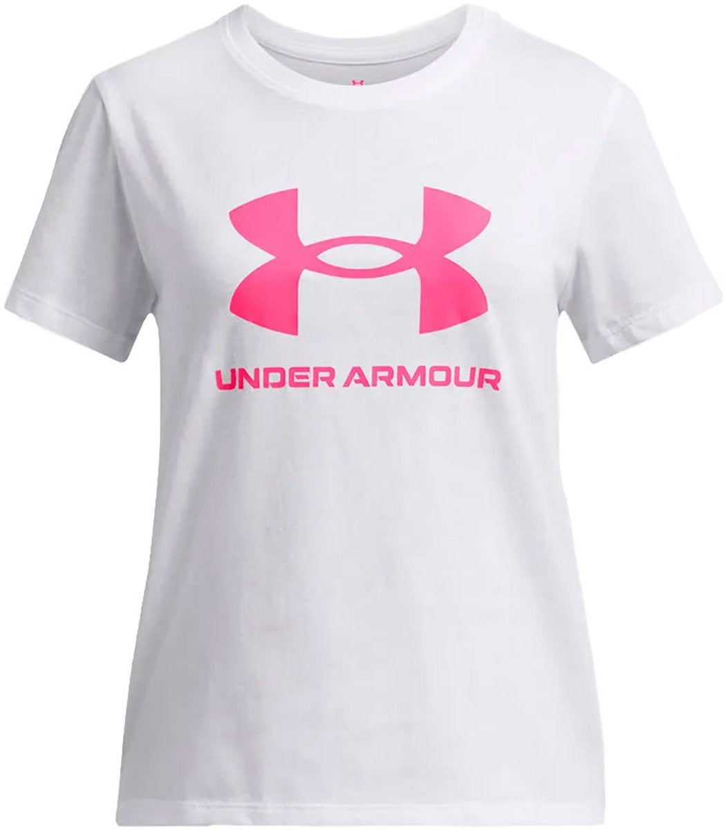 Under armour ua big logo ss chemise de sport unisexe - blanc - rose