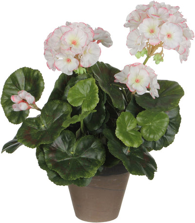 Mica décorations plante artificielle - géranium - blanc rose - en pot - 34 cm - fausses plantes - fleurs artificielles