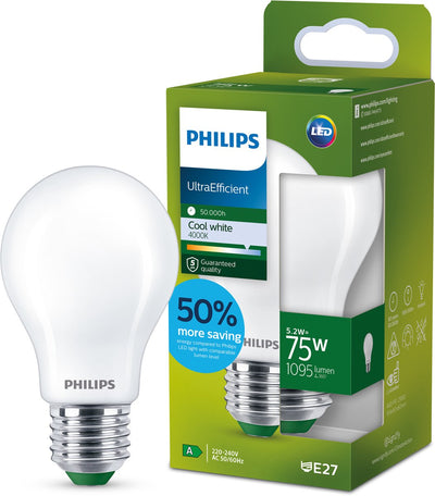 Philips LED Lampe LED ultra-efficace Philips - mate - 75w - culot E27 - lumière blanc froid : 4000k - économisez sur les coûts énergétiques