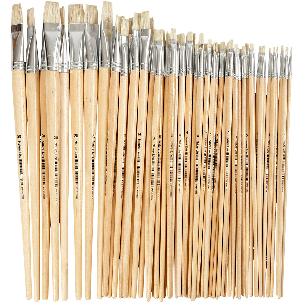 Pinceaux Creativ company nature line, taille 1+2+4+8+14+20, l: 27,5-33 cm, l: 5-19 mm, plats, 64 pièces 1 boîte