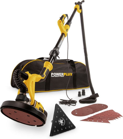 Powerplus electric long-reach sander powx0477 - 710w wall-ceiling sander - sandpaper ø225mm - 1500min-1 - telescopic - with 12 acc.