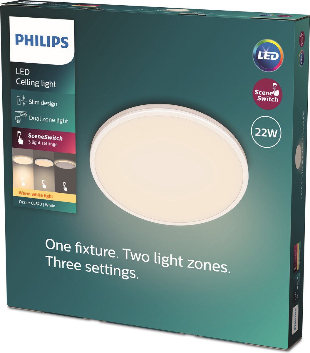 Philips LED Plafonnier Philips Ozziet - rond - blanc - 22w 27k