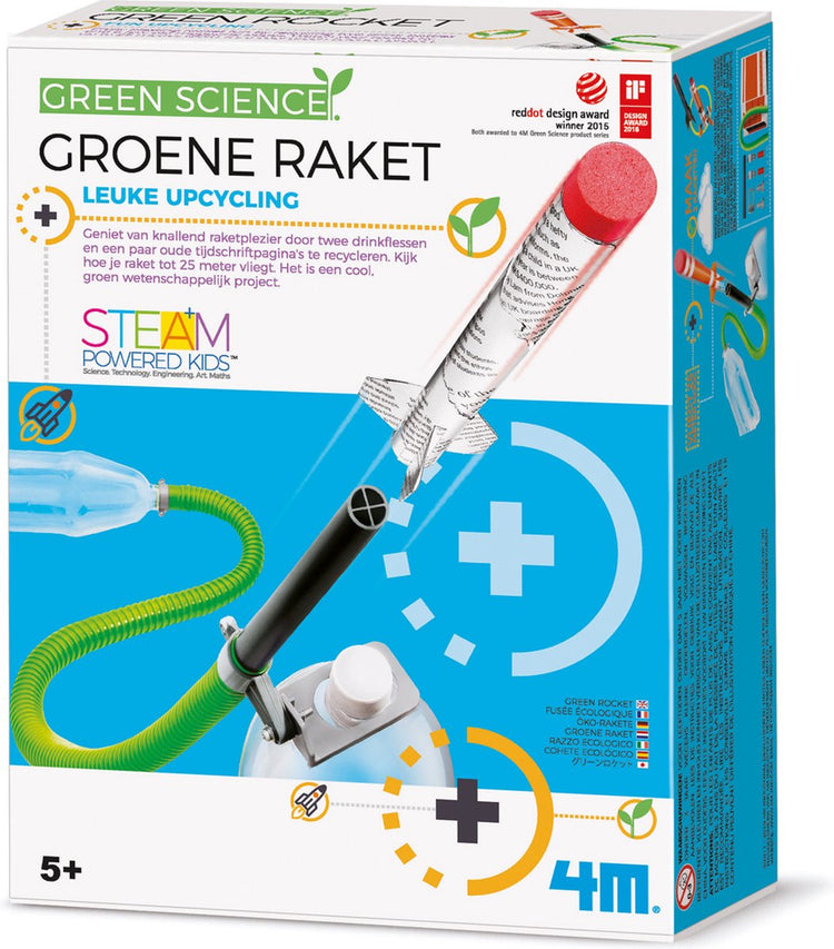 4m science et jeux - construisez votre propre fusée verte - kit de construction - kidzlabs green science - 5+