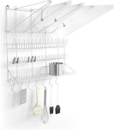 Support mural Hendi pour poches à douille – 4 saillies – 31 supports – 7 crochets – acier inoxydable – 500x360x560 mm