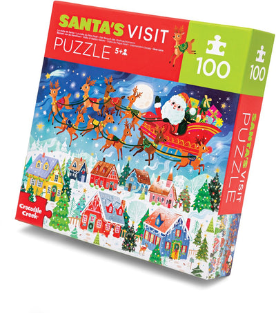 Puzzle de Noël Crocodile Creek 100 pièces - Visite du Père Noël - jouets durables.