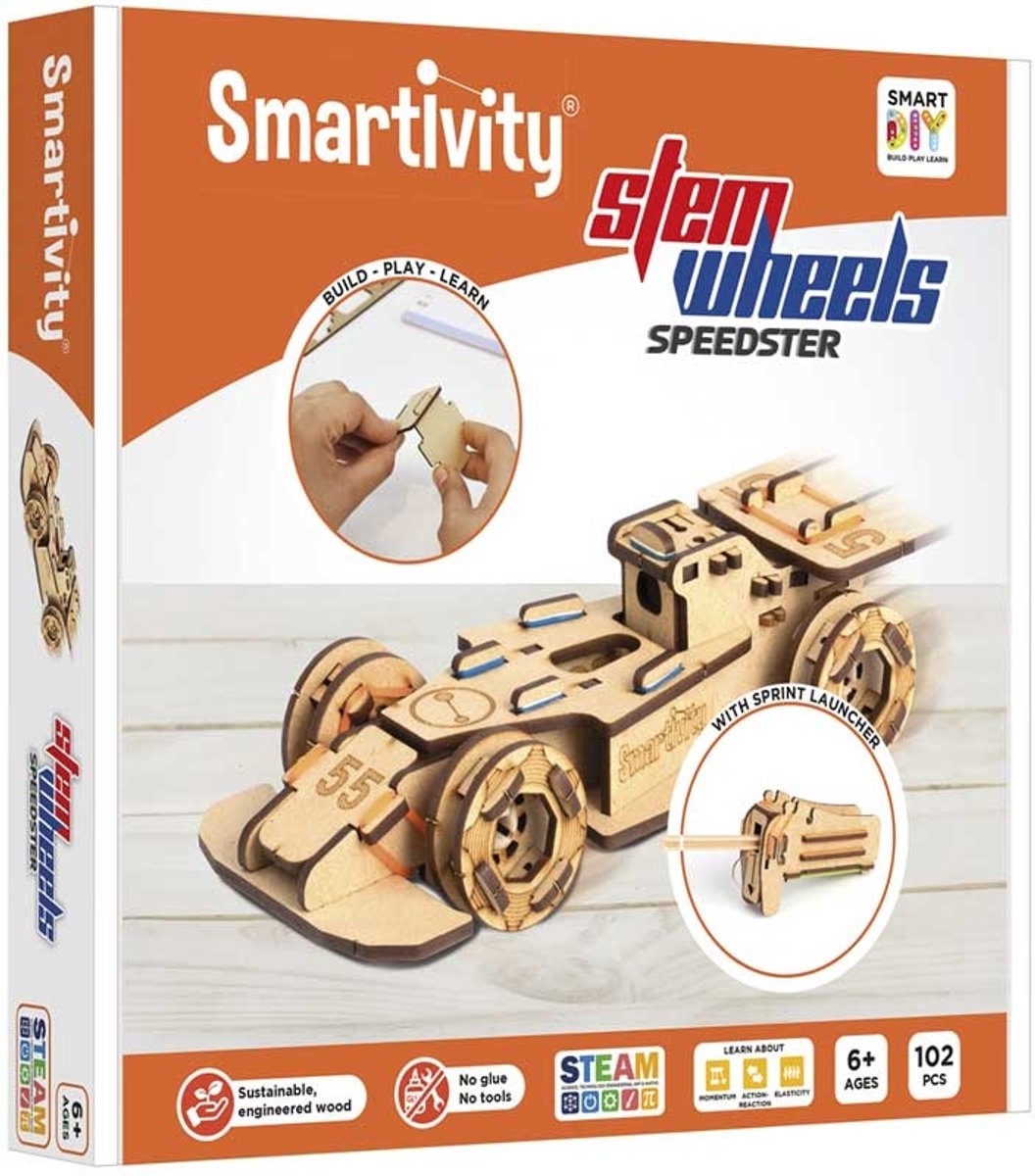 Smartivity Speedster de course à roues mécaniques - Lanceur de kit de construction 3D en bois - Construction de modèles de jouets de construction durable - Cadeau pour jeunes et vieux - de 8 ans à adultes