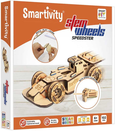Smartivity Speedster de course à roues mécaniques - Lanceur de kit de construction 3D en bois - Construction de modèles de jouets de construction durable - Cadeau pour jeunes et vieux - de 8 ans à adultes