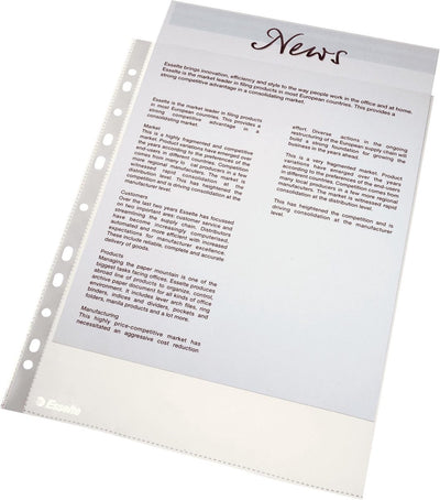 Sacs de présentation en plastique économiques Esselte pour documents A4 (100 pièces) - avec 11 trous de perforation - transparents