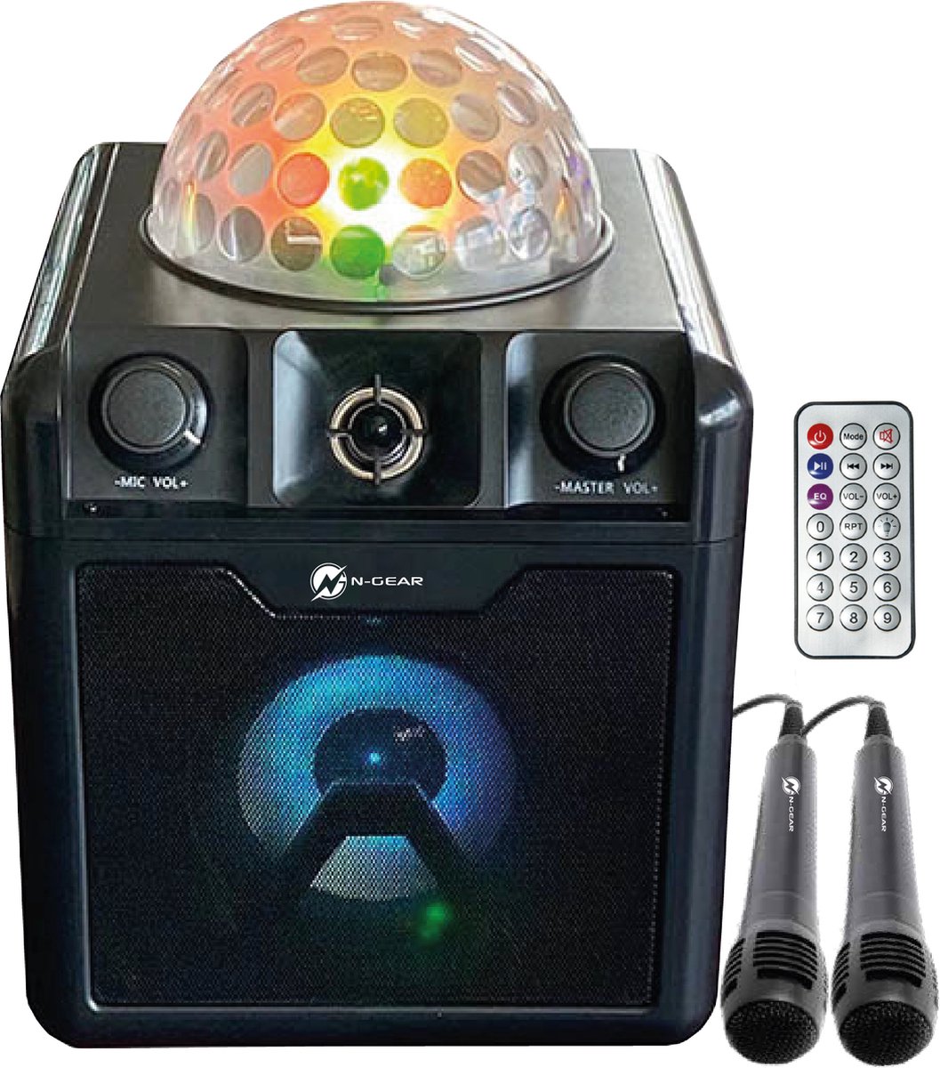 N-gear disco block 410 - enceinte bluetooth - set karaoké - boîte de fête avec éclairage + 2 micros - noir