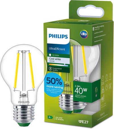 Philips LED Lampe LED ultra-efficace Philips - 75w - culot E27 - lumière blanc chaud : 2700k - dimmable - verre transparent - forme de lampe A60 - longue durée de vie