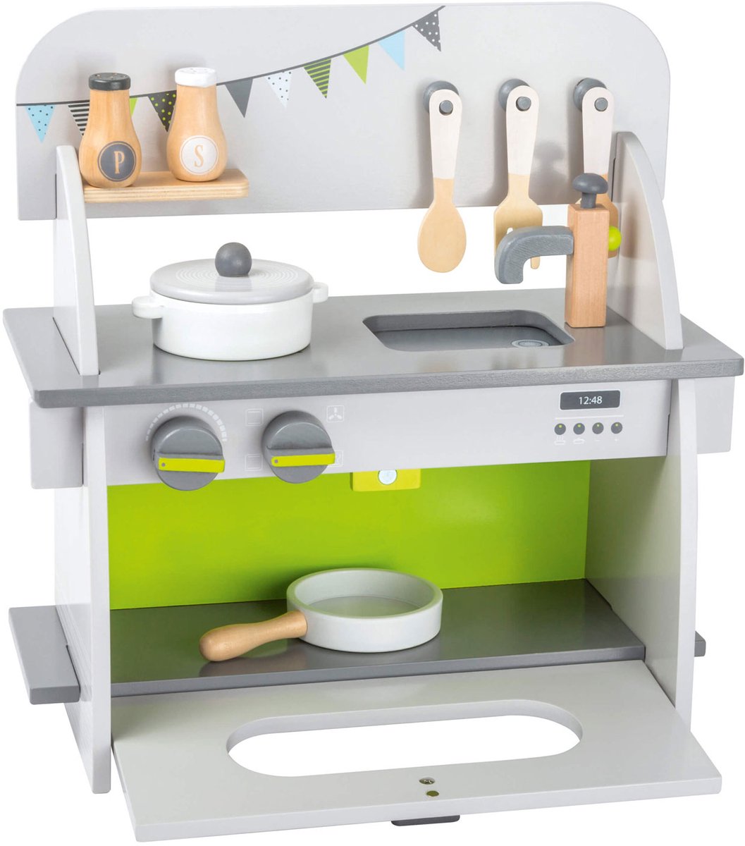 Cuisine de jeu en bois à petit pied compact, 9dlg.