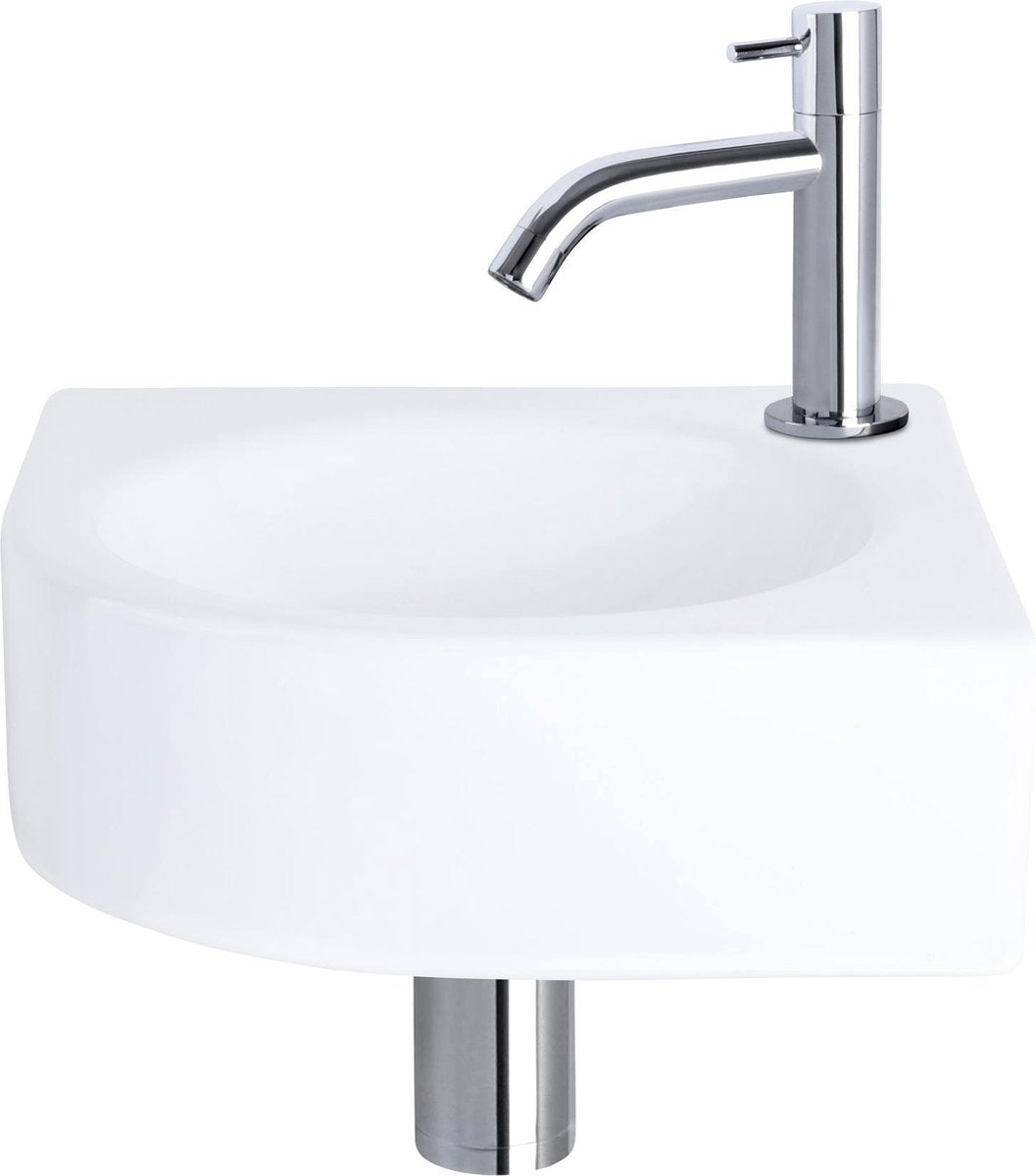 Ensemble fontaine Differnz Cleo - céramique - robinet chromé courbé - 30 x 30 x 10 cm