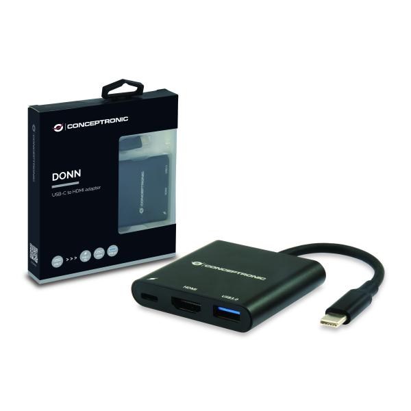 Conceptronic Concepttronic Donn01b DONN USB-C à l'adaptateur HDMI, USB 3.2 Gen 1 (3.1 Gen 1) Type-A C, HDMI, noir