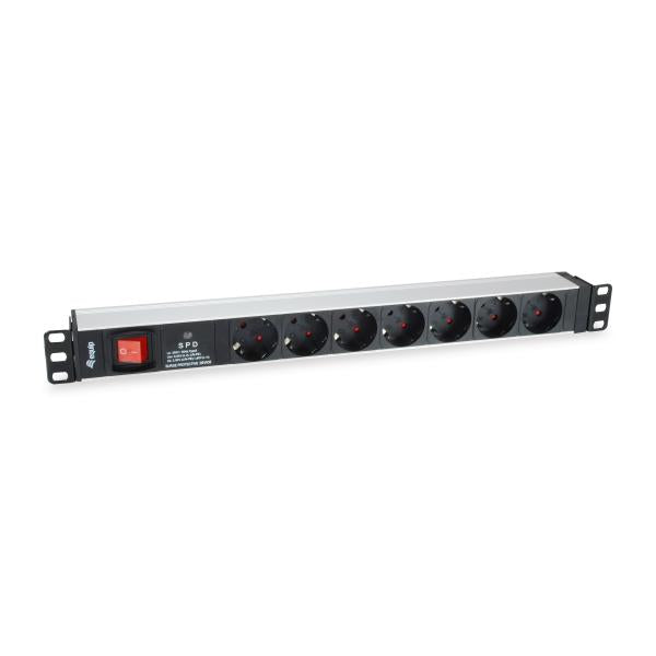 Équipement d'équipement 333309 Unité de distribution allemande à 7-outlet W Protection sur les surtensions + commutateur, type F, 1,5 mm²