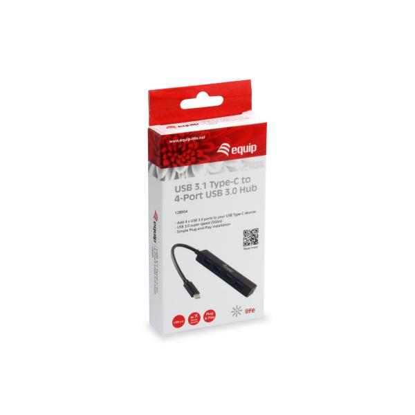 Équipement 128954 Hub USB à 4 ports, USB 3.2 Gen 1 Type-C-> USB 3.2 GEN 1 TYPE-A, 5000 MBIT S, noir