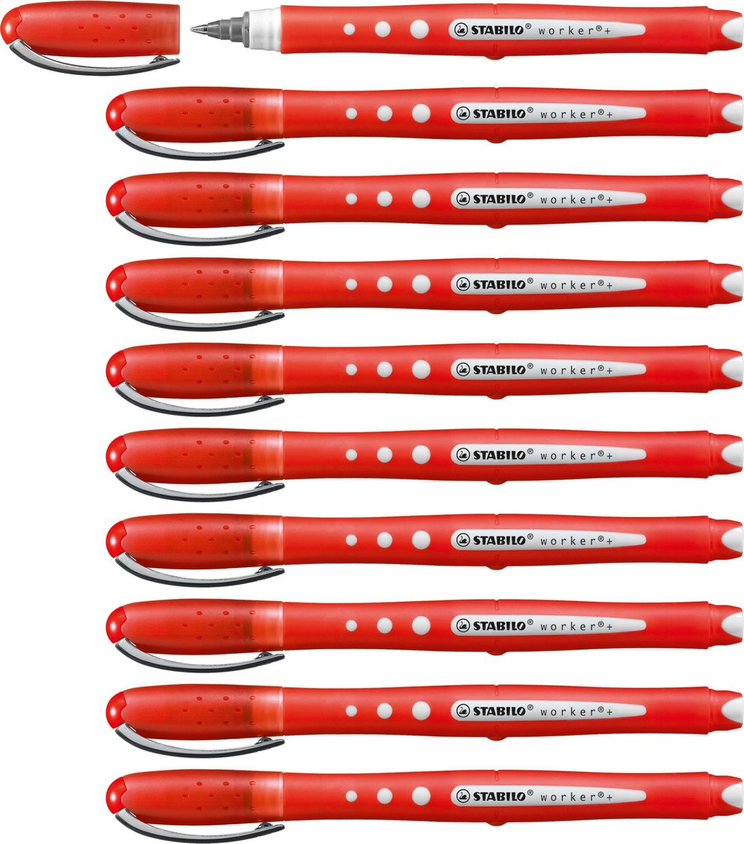 Stabilo travailleur+ coloré - roller 0,5 mm - rouge - boîte de 10 pièces