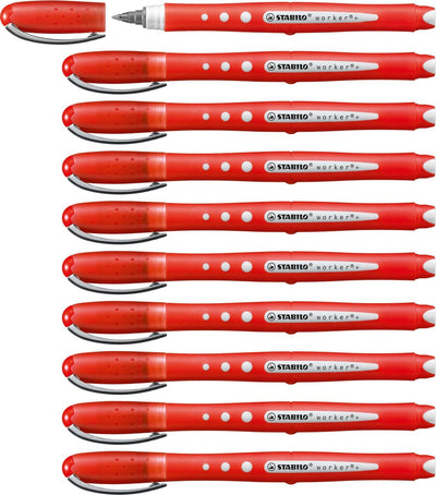 Stabilo travailleur+ coloré - roller 0,5 mm - rouge - boîte de 10 pièces