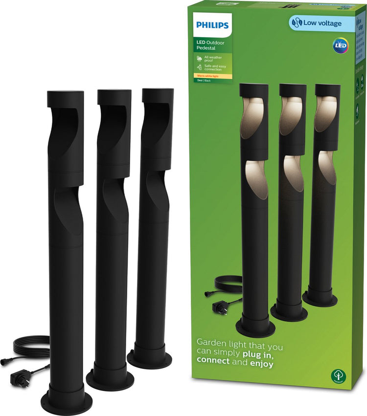 Philips LED Philips Desi Gardenlink - pack de 3 - lampe sur pied - 24v - lumière blanc chaud ; 2700k - noir - éclairage d'allée de jardin