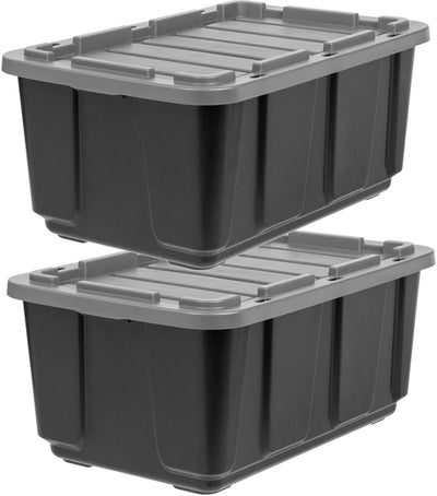 Boîte de rangement utilitaire Iris - 100 l - extra solide - empilable - avec couvercle - plastique - gris noir - lot de 2