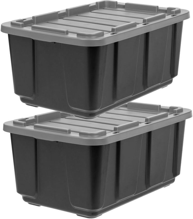 Boîte de rangement utilitaire Iris - 100 l - extra solide - empilable - avec couvercle - plastique - gris noir - lot de 2