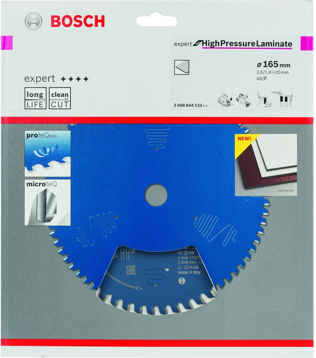 Bosch accessoires lame de scie circulaire expert pour stratifié haute pression (trespa) 165x20x2,6 1,6x48t - 2608644133