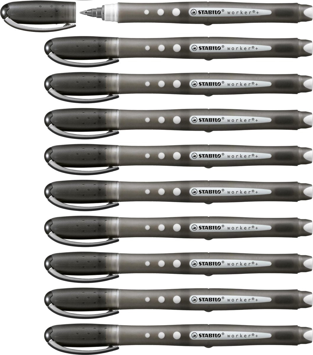 Stabilo travailleur+ coloré - roller 0,5 mm - noir - boîte de 10 pièces