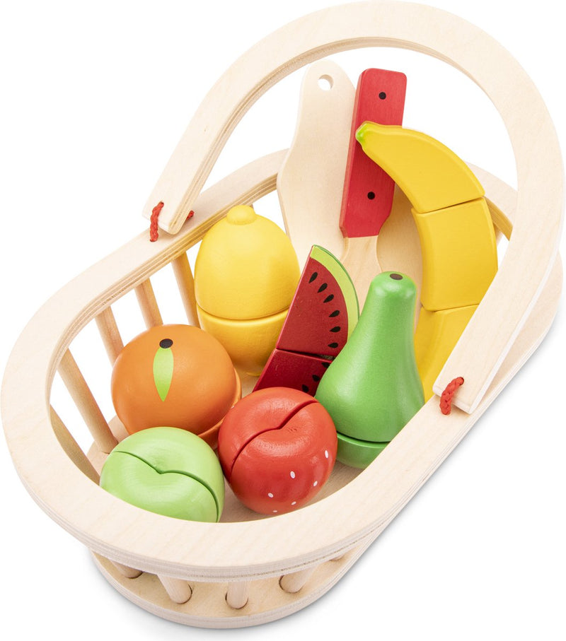 Woet ® ensemble de jeu de corbeille de fruits en bois - fruits à découper dans une corbeille avec planche à découper - jouet éducatif ensemble de découpe de nourriture - jouets de jeu de rôle - à partir de 2 ans