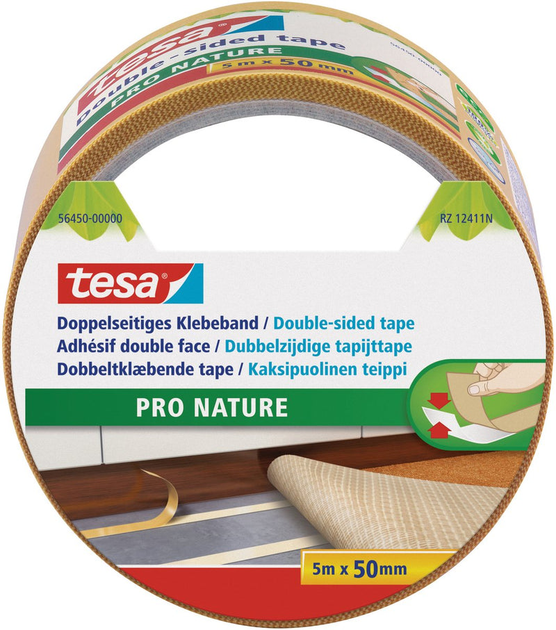 Ruban adhésif double face pour tapis Tesa - 1x pièce - rouleau de 5 mètres - pro nature - matériel de bricolage durable - articles ménagers - ruban adhésif pour tapis - ruban adhésif double face