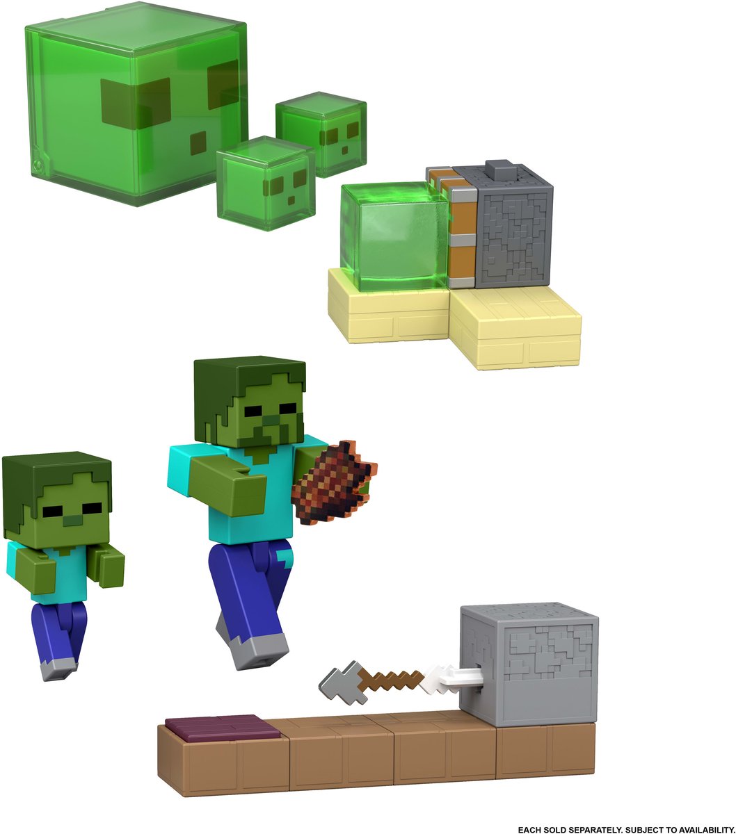 Figurine d'action Mattel Minecraft Redstone chargée piège à piston collant vert.