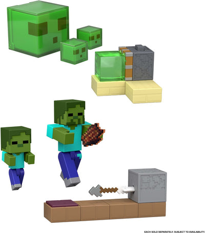 Figurine d'action Mattel Minecraft Redstone chargée piège à piston collant vert.