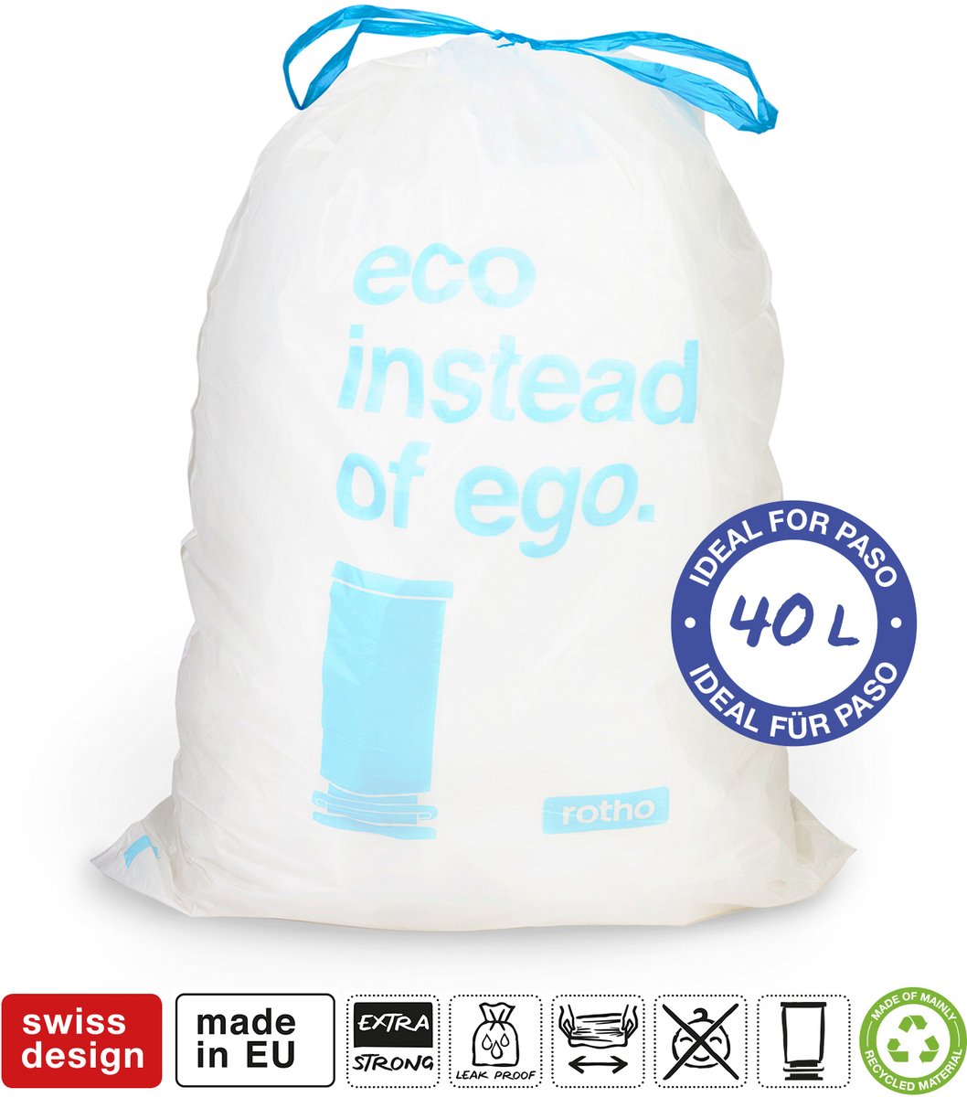 Sacs poubelle Rotho - 3 rouleaux de 20 pièces - adaptés à Paso 40 l