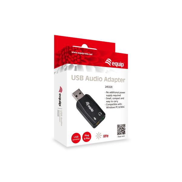 Équipement adaptateur audio USB 245320, USB Type-A, 3,5 mm, 22 mm, 51 mm, 12 mm, noir