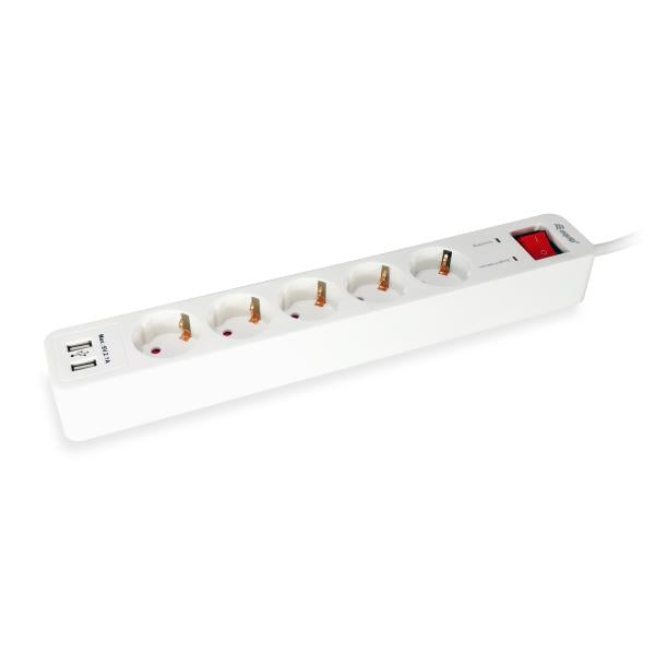 Équipez l'équipement 245554, bande de 5 sorties avec 2x USB, 5x prise (s) à l'intérieur, type F, 1,5 mm², 1,8 m