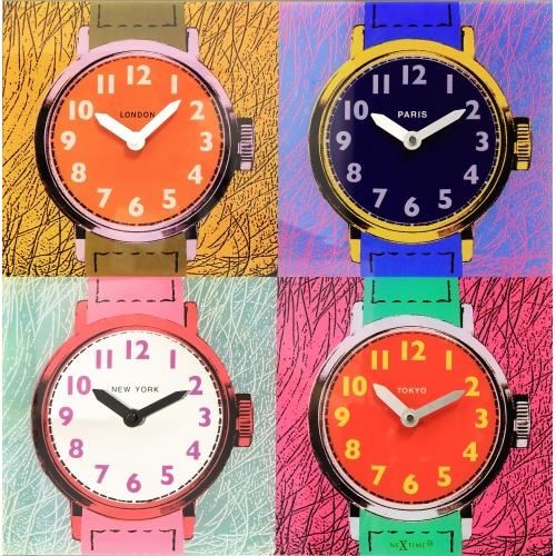 Nextime Nextime Klok 8158 Fuseaux horaires, 43x43,4 cm, mur, multicolore