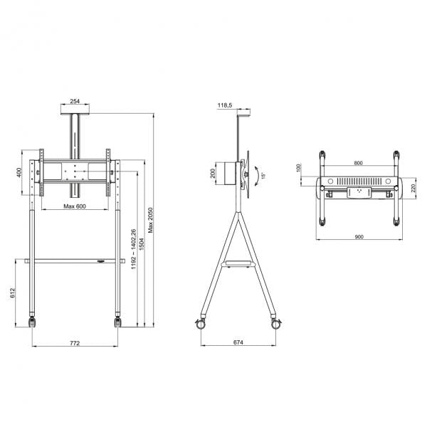 Neomounts Neomounts NS-M1500 BLACK STAND DE PLANCHE À ÉCRANS FLAT, 50 kg, 32-65, 200x200 600x400 mm, Blac