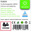 WOX R18650 est un ensemble de 2 morceaux de batteries lithium-ion rechargeables de type 18650