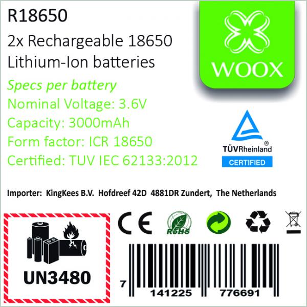 WOX R18650 est un ensemble de 2 morceaux de batteries lithium-ion rechargeables de type 18650