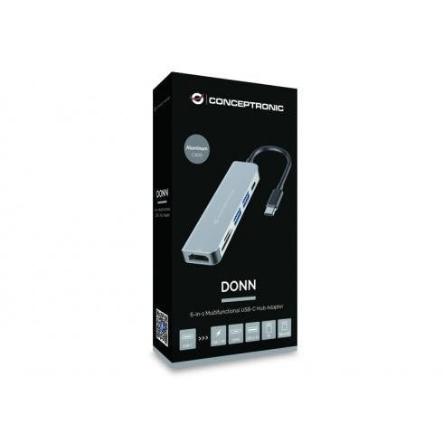 Concepttronic Concepttronic Donn02G 6-in-1 Adapte de hub USB multifonctionnel, USB 3.2 Gen 1 Type-C, HDMI, 5 Gbps, ALU