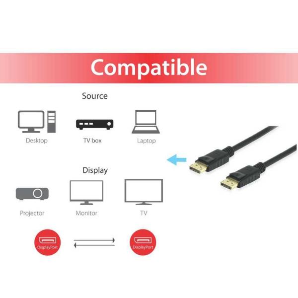 Équipement 119253 Câble de port d'affichage, DisplayPort 1.4, 8K 60Hz et 4K 120Hz, HDR, 3M, noir