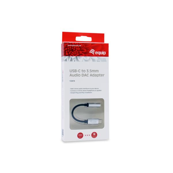 Équipement équipage 133474 USB-C à 3,5 mm Adaptateur DAC audio, USB-C, 3,5 mm, femelle masculine, 0,15 m, noir, argent