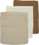 Débarbouillettes unies bébé Meyco - lot de 3 - hydrophiles - caramel sable blanc cassé - 20x17cm