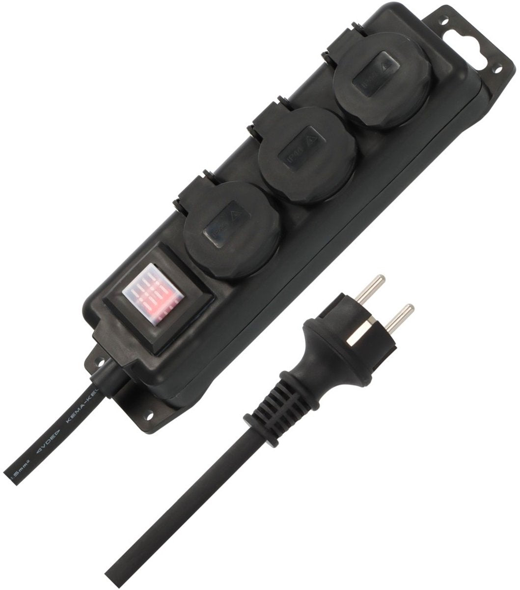 Prise Brennerstuhl avec interrupteur ip44 3 voies noir 2m h07rn-f 3g1.5